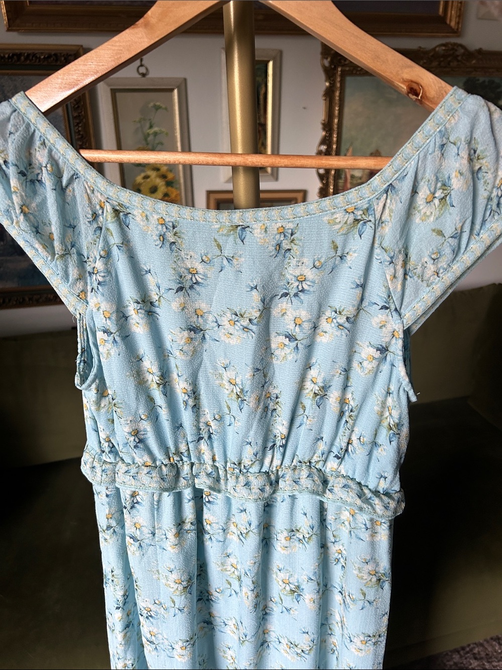 Cottagecore Max Studio Light Blue Floral Ruffle Maxi Dress - Picture 8 of 9
